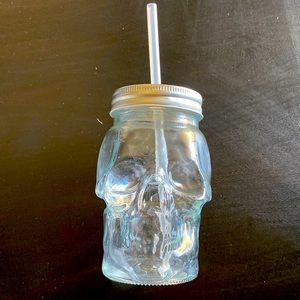 SOLD - Skeleton cup with lid and straw